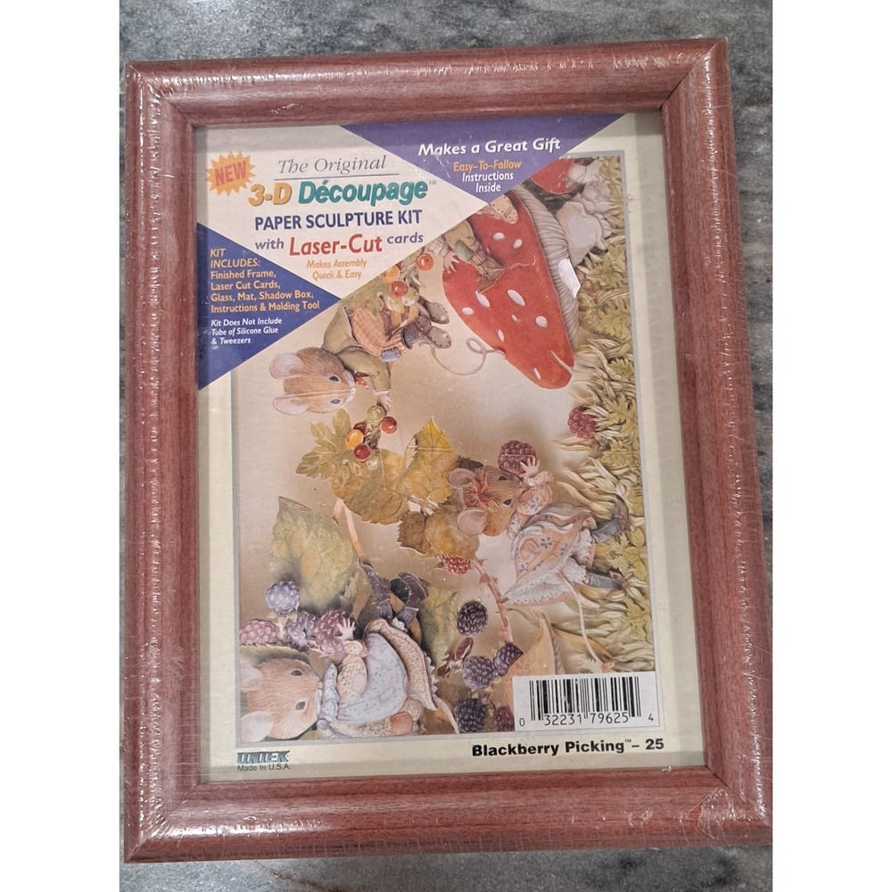 Vintage The Original 3-D Decoupage Paper Sculpture Kit Blackberry Picking NEW -